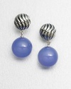 From the Elements Collection. A simply chic style with a blue chalcedoncy ball drop on a sleek, textured steering silver bead. Blue chalcedoncySterling silverWidth, about 1Post backImported 