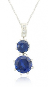 Sterling Silver Graduated Created Blue-Sapphire Diamond Pendant Necklace, (0.02 cttw, I-J Color, I2-I3 Clarity), 18