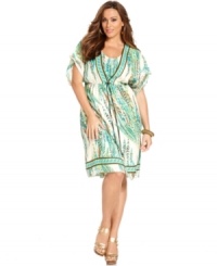 Looking ultra-chic is a cinch this season with INC's short sleeve plus size dress, accentuated by a drawstring waist. Looking ultra-chic is a cinch this season with INC's short sleeve plus size dress, accentuated by a drawstring waist.