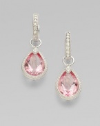 Pear-shaped drops of faceted baby pink topaz are set within granulated frames of 18k gold and diamonds, ready to hang from your favorite hoops. Diamonds, 0.04 tcw Baby pink topaz 18k white gold Drop, about ¾ Spring ring clasp Imported Please note: Earrings sold separately.