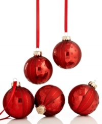 Simply brilliant, Martha Stewart Collection Christmas ornaments will be an annual favorite in glass that's striped and spotted with burgundy glitter. Simply brilliant, Martha Stewart Collection Christmas ornaments will be an annual favorite in glass that's striped and spotted with burgundy glitter.