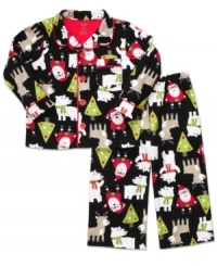 Santa will know he'll be sleeping thanks to this comfy sleepwear top and pants set from Carters. Santa will know he'll be sleeping thanks to this comfy sleepwear top and pants set from Carters.