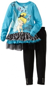 Disney Girls 2-6X 2 Piece Tinkerbell Tunic Glitter Legging Set, Aqua/Turquoise, 4