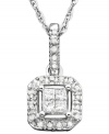 Spotlight on shine: this beautiful 14k white gold pendant features sparkling round-cut diamonds (1/4 ct. t.w.). Approximate length: 16 inches. Approximate drop: 1/2 inches.
