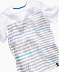 Make some noise. He'll make a strong casual style statement everywhere in this striped static t-shirt from DKNY. Make some noise. He'll make a strong casual style statement everywhere in this striped static t-shirt from DKNY.