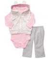 It's a jungle out there. Keep her cozy as she makes her way through the day's adventures in this 3-piece bodysuit, vest and pant set from Carter's.