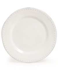 Elegant is an understatement with the Blanc Brigette dinner plate by Versailles Maison. Raised dots and a soft white finish adorn beautifully distressed earthenware. Elegant is an understatement with the Blanc Brigette dinner plate by Versailles Maison. Raised dots and a soft white finish adorn beautifully distressed earthenware.