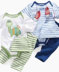 From head to toe. He'll have all-over style and comfort in one of these bodysuit, pant and hat sets from First Impressions. From head to toe. He'll have all-over style and comfort in one of these bodysuit, pant and hat sets from First Impressions.