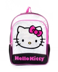 Sparkle in style. With her favorite cartoon character on the front, this Hello Kitty backpack gives her a fun back-to-school look. Sparkle in style. With her favorite cartoon character on the front, this Hello Kitty backpack gives her a fun back-to-school look.