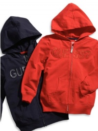 GUESS Kids Girls Little Girl Hoodie with Appliqué, NAVY (5/6) GUESS Kids Girls Little Girl Hoodie with Appliqué, NAVY (5/6)