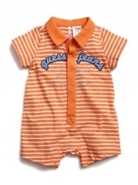 GUESS Polo Style Striped Romper, ORANGE (3/6M)