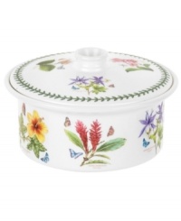 An exotic take on the much-loved Botanic Garden pattern, this covered casserole blooms with lush, tropical varieties like ginger and hibiscus. Portmeirion's trademark triple-leaf border puts the finishing touch on this new dinnerware classic. An exotic take on the much-loved Botanic Garden pattern, this covered casserole blooms with lush, tropical varieties like ginger and hibiscus. Portmeirion's trademark triple-leaf border puts the finishing touch on this new dinnerware classic.