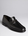 Bruno Magli's handsewn black nappa moccasin with combination leather/rubber sole and signature bit.