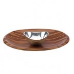 A stunning way to serve chips and dip. Rich wood and shimmering metal combine for a compelling presentation. Platter crafted of wood Bowl crafted of metal.