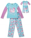 Adorable top and pant pajama set for your little one and a matching pajama set for her little one by Dollie & Me.