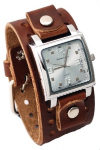 Nemesis #BB516S Men's Brown Wide Leather Cuff Band Analog Silver Dial Watch Nemesis #BB516S Men's Brown Wide Leather Cuff Band Analog Silver Dial Watch