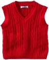 Kitestrings Baby-boys Infant Cable Knit V-Neck Sweater Vest, Red, 12 Months