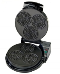 Welcome to Little Italy! Perfect for those Italian cookies you crave, this maker preps 3 party-size pizzelles in under 60 seconds. Convenient color selectors-from golden to brown-put precision at your fingertips, while all of the tools you need-from cannoli rolling form to recipes and more-take the guesswork out of baking. Model 835. Welcome to Little Italy! Perfect for those Italian cookies you crave, this maker preps 3 party-size pizzelles in under 60 seconds. Convenient color selectors-from golden to brown-put precision at your fingertips, while all of the tools you need-from cannoli rolling form to recipes and more-take the guesswork out of baking. Model 835.