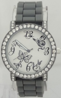 Mark Naimer Butterfly Gray Watch Rhinestone on Bezel Gray Case N Silicon Rubber Band Mark Naimer Butterfly Gray Watch Rhinestone on Bezel Gray Case N Silicon Rubber Band