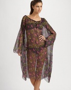 Airy and so very pretty, this design features a pinstripe-floral print that is to die for.Drawstring necklineLong flutter sleevesSilkDry cleanMade in Italy