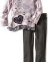 Nannette Baby-Girls Infant 2 Piece Heart Velour Pant Set, Grey, 18 Months