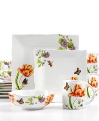 Enchanted garden. Vividly-hued butterflies flutter amidst a bevy of bright blooms on this delightful dinnerware set from 222 Fifth, lending a carefree charm to any table. Enchanted garden. Vividly-hued butterflies flutter amidst a bevy of bright blooms on this delightful dinnerware set from 222 Fifth, lending a carefree charm to any table.