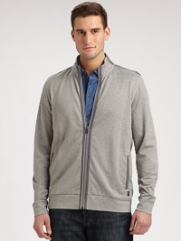 Casual style at its finest in french terry cotton with nylon trim for a sporty yet sophisticated touch.Zip-frontStand collarBanded cuffs and hemSide slash pocketsAbout 29 from shoulder to hemCottonMachine washImported Casual style at its finest in french terry cotton with nylon trim for a sporty yet sophisticated touch.Zip-frontStand collarBanded cuffs and hemSide slash pocketsAbout 29 from shoulder to hemCottonMachine washImported