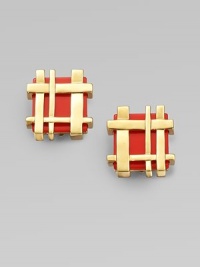 This modern take on the gingham check is an artful accent with any look.Goldtone metalAbout 1 squarePost backImported