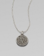 Glittering pavé: stones set in a chic disc pendant on a ball chain. Cubic zirconia and glass stonesSilvertone metalLength, about 16Pendant size, about .5Toggle closure with logo charmImported 