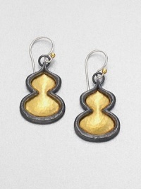 A voluptuous design in beautifully hammered 24k gold center surrounded by darkened sterling silver. 24k goldSterling silverDrop, about 1Hook backImported 