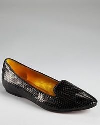 Slithering in snakeskin embossed leather, DKNY's smoking-flat inspired Salina shoes lend low-key chic. Slithering in snakeskin embossed leather, DKNY's smoking-flat inspired Salina shoes lend low-key chic.