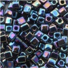 Miyuki 4mm Glass Cube Beads Opaque Black AB #401R 10 Grams