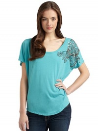 THE LOOKFloral-inspired beaded appliquéPullover styleTHE FITAbout 24 from shoulder to hemTHE MATERIALPolyester/rayonCARE & ORIGINDry cleanImportedModel shown is 5'9 (175cm) wearing US size Small. THE LOOKFloral-inspired beaded appliquéPullover styleTHE FITAbout 24 from shoulder to hemTHE MATERIALPolyester/rayonCARE & ORIGINDry cleanImportedModel shown is 5'9 (175cm) wearing US size Small.