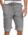 The look? Rolled and rugged. These shorts from Marc Ecko Cut & Sew complete your downtown summer look.