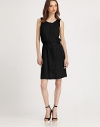 Versatile button-front silk dress is perfect for busy days or evening allure.ScoopneckSleevelessButton frontBanded waistAbout 20 from natural waistFully linedSilkDry cleanMade in USA of Italian fabricModel shown is 5'10 (177cm) wearing US size 2.