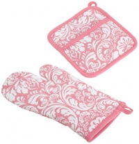 DII Pink Cosmo Printed Damask Oven Mitt and Potholder Set DII Pink Cosmo Printed Damask Oven Mitt and Potholder Set