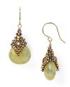 Ornate glass beads surround by colored quartz stones on these delicate drop earrings from Miguel Ases, making this pair a captivating jewelry choice.