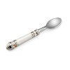 Julia Knight's classic cocktail spoon features a handmade handle in sand-casted aluminum a trademark blend of enamel infused with crushed mother of pearl. Framed with hand cut inlaid Mother of Pearl mosaic borders.