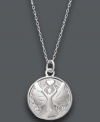 Give the gift of a guardian angel. This symbolic pendant features an engraved angel design accented by sparkling crystals. The reverse side features the words: Watch Over Me. Crafted in sterling silver. Approximate length: 18 inches. Approximate drop: 1 inch.