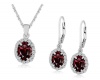 Sterling Silver Garnet Lever Back Earrings and Pendant Necklace Set, 18