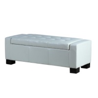 BEST Guernsey Leather Storage Ottoman, White BEST Guernsey Leather Storage Ottoman, White