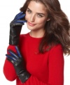 Contrasting colors create an alluring aesthetic on Charter Club's chic leather gloves.