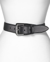 Give your waistline a classic finish with this Vachetta leather belt from Lauren Ralph Lauren, trimmed in a silvery buckle.
