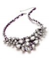 Layer this showstopping statement necklace from Bar III for instant fashion. With indigo fabric displaying clear acrylic stones. Crafted in rhodium-plated mixed metal. Approximate length: 19 inches + 3-1/2-inch extender. Approximate drop: 2-1/2 inches.