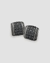 Engraved sterling silver is trimmed with rows of diamond-cut, black sapphires. 1.83 tcw About ¾ X ¾ Made in USA