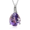 Pear Shaped Natural Amethyst Necklace Pendant in 10k White Gold, Diamond Accent, 18 Gold Chain
