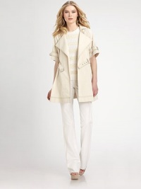 A chic cotton design inspired by a beloved silhouette, modified by elbow-length sleeves and an intriguing split rainflap. Notched collarButton tab on elbow-length sleevesBelted designWelt pocketsSplit rainflapBack ventAbout 32 from shoulder to hemCottonDry cleanImported Model shown is 5'10 (177cm) wearing US size 4. A chic cotton design inspired by a beloved silhouette, modified by elbow-length sleeves and an intriguing split rainflap. Notched collarButton tab on elbow-length sleevesBelted designWelt pocketsSplit rainflapBack ventAbout 32 from shoulder to hemCottonDry cleanImported Model shown is 5'10 (177cm) wearing US size 4.