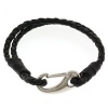 Men's 8 Inch Black Leather Bracelet With Stainless Steel