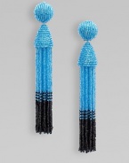 A bright fully beaded design with a dual-color tassel. Glass beads Drop, about 5 Clip-on back Imported 