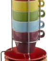 Present Time Rainbow Ceramic Espresso Cup Tower, Set of 6